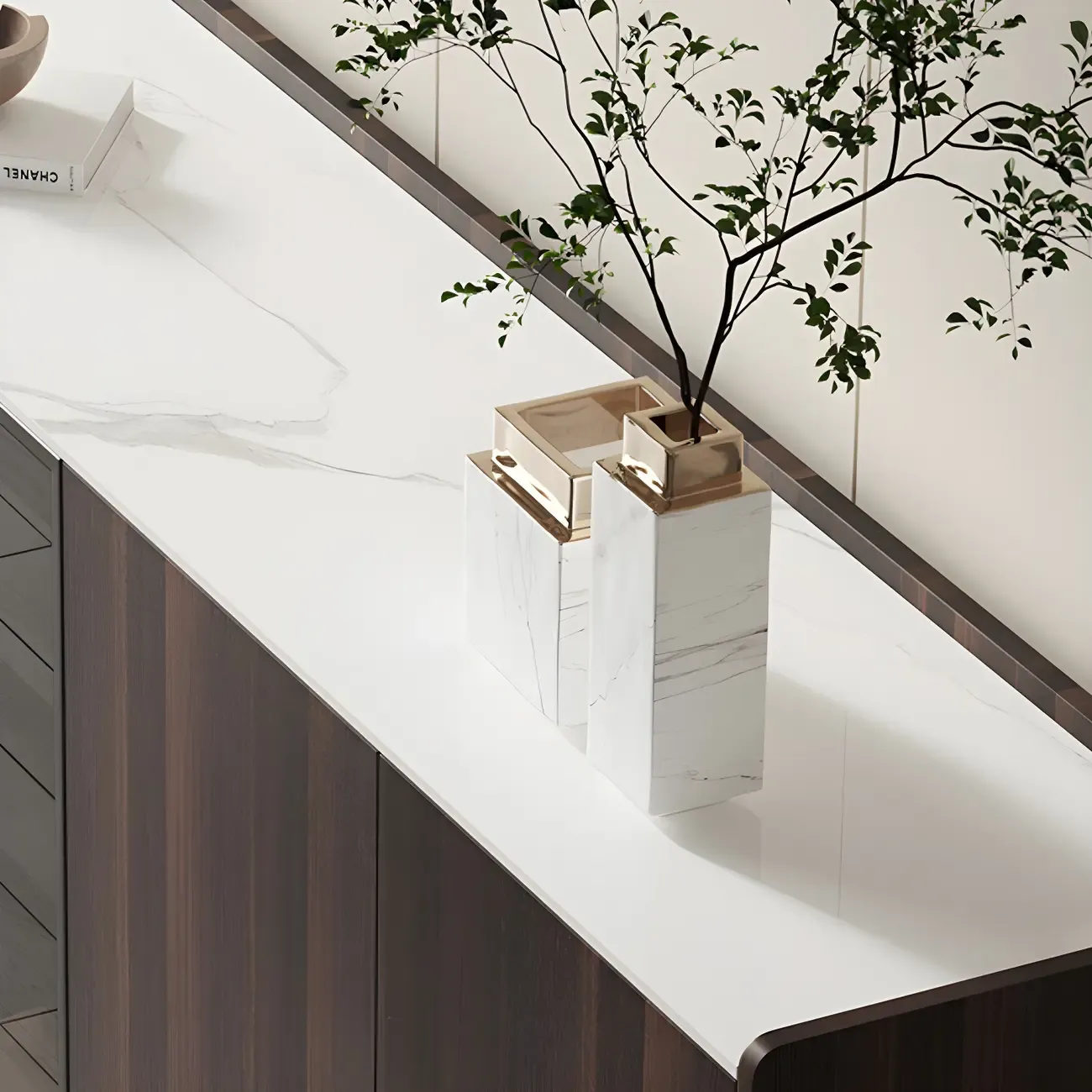 Glam Walnut Wooden Sideboard with Drawers & Cabinets