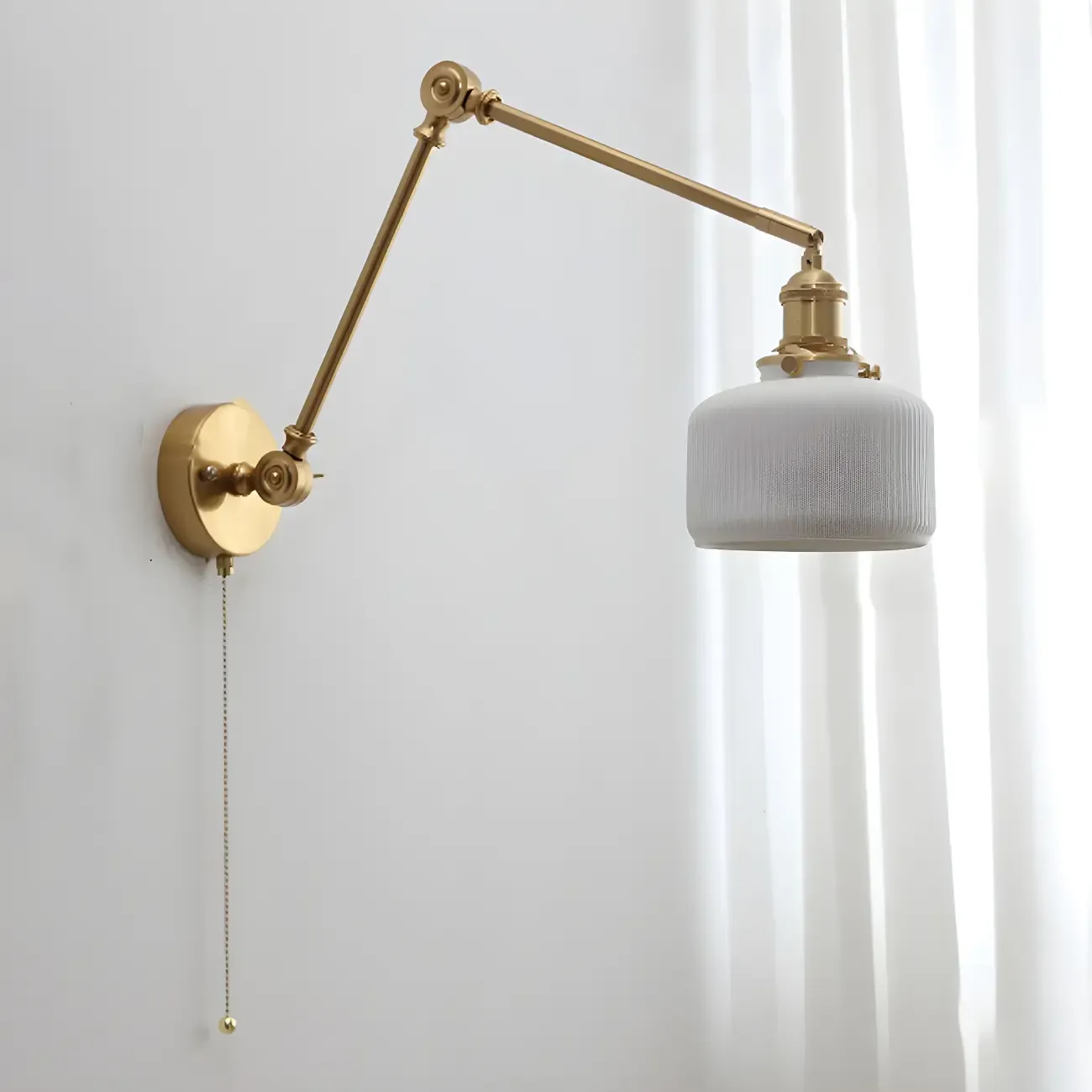 Classic Gold Metal Swing Arm Ceramics Shade Wall Light
