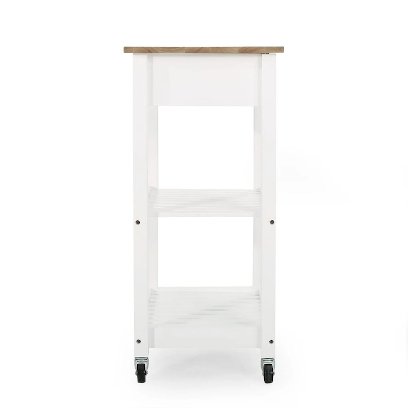 Compact Wooden Kitchen Cart with Wheels Shelves and Drawer by