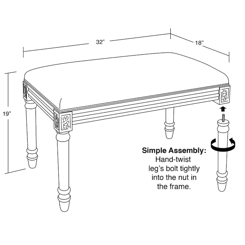 Navy Chinoiserie Bench with Wood Stain Finish