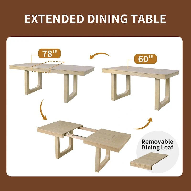 5 Piece Extendable Dining Table Set, Farmhouse Extendable Table with 18  Move Leaf