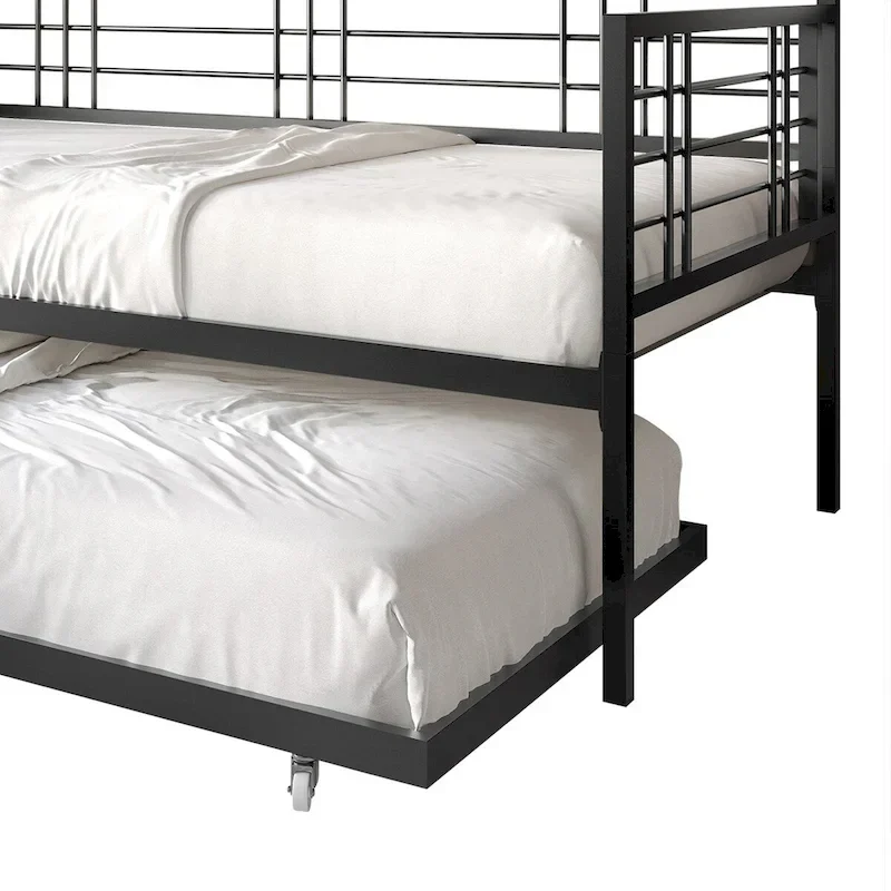 White/Brown/Black Metal Twin Daybed with Roll-Out Trundle, 1-Person