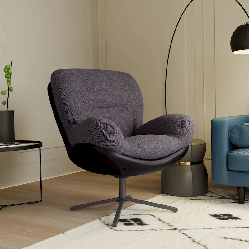 Grey / White / Blue Chenille & Faux Leather 360° Swivel Chair – Modern Style, Single Use