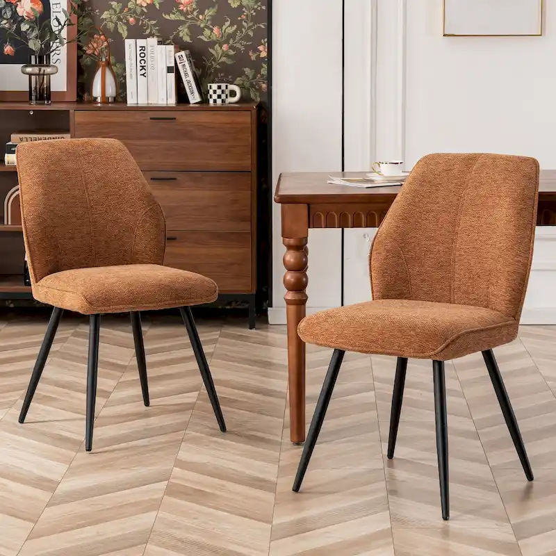 Mid Century Modern Armless Fabric Dining Room Chairs Set of 2