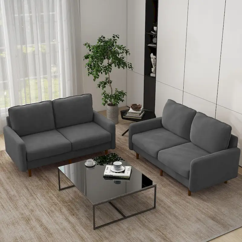 2 Pices Velvet Loveseat Wood Legs Sofa