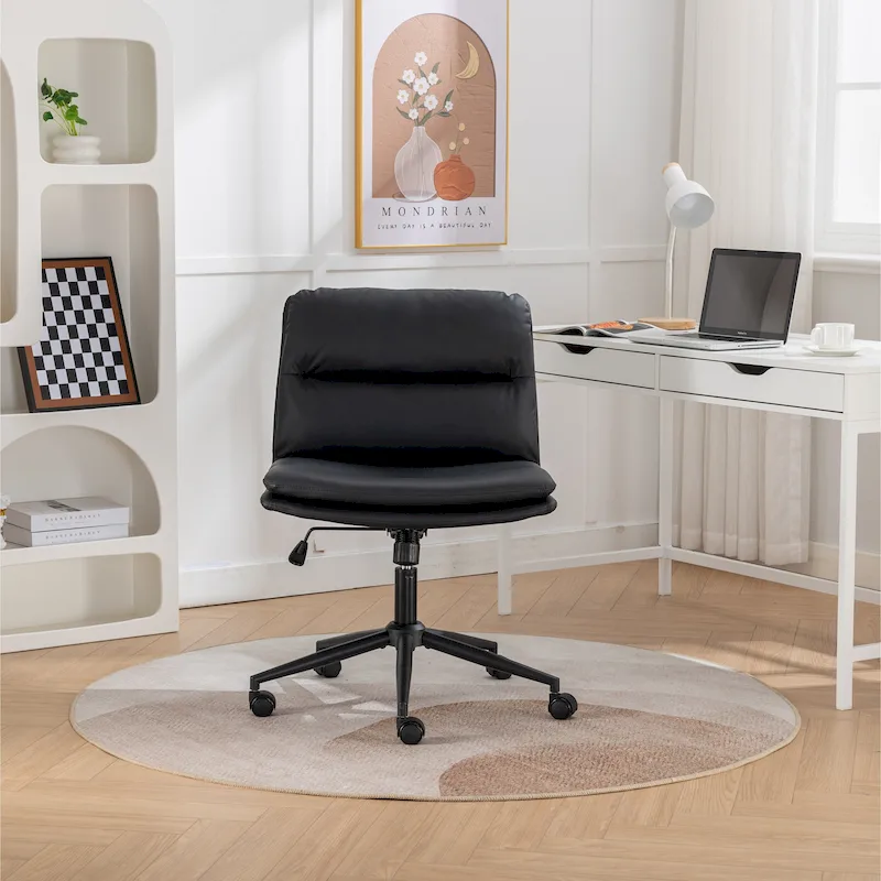 Roundhill Bizerte Adjustable Swivel Criss Cross Chair, Wide Seat Office Chair Vanity Chair