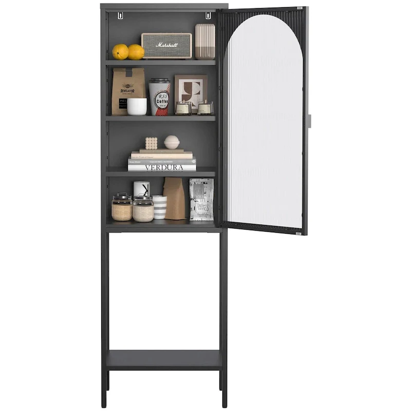 5-Tier Metal Display Cabinet with Tempered Glass Arch Doors & Adjustable Shelves