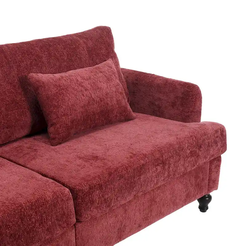 Red 68.9  Chenille 2-Seater Sofa with Detachable Cushions