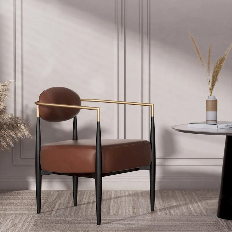 Grey / Beige / Brown Mid-Century Accent Armchair, Single Seat, Metal Frame