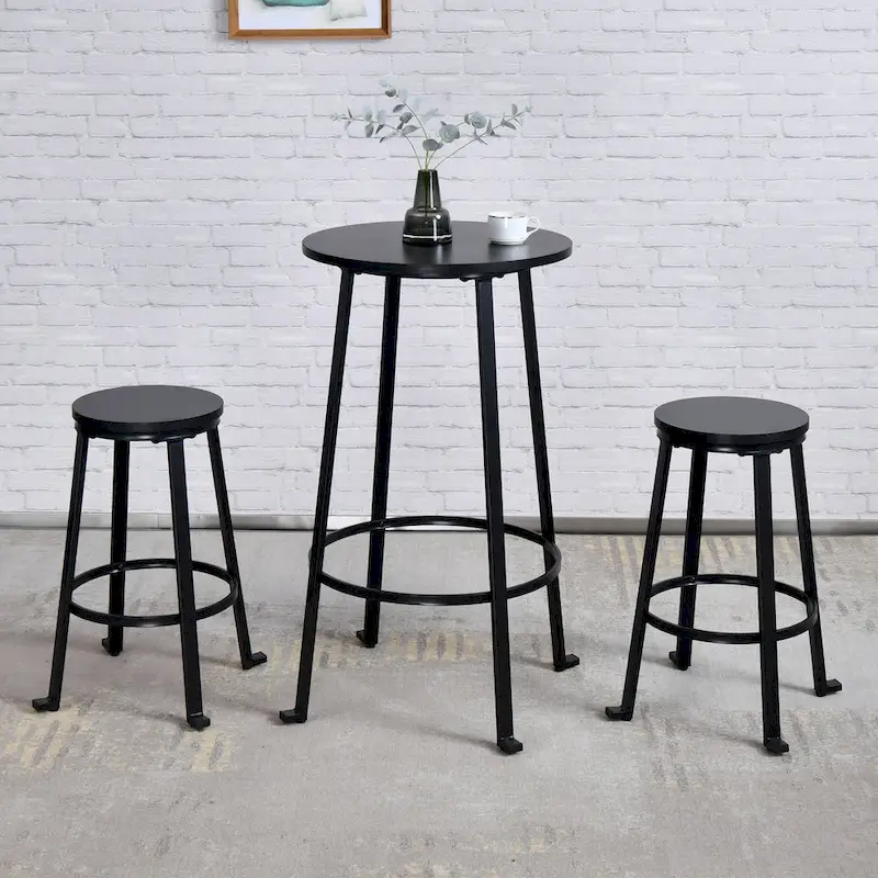 Modern Industrial 3-Piece Bistro Pub Metal Bar Table Set