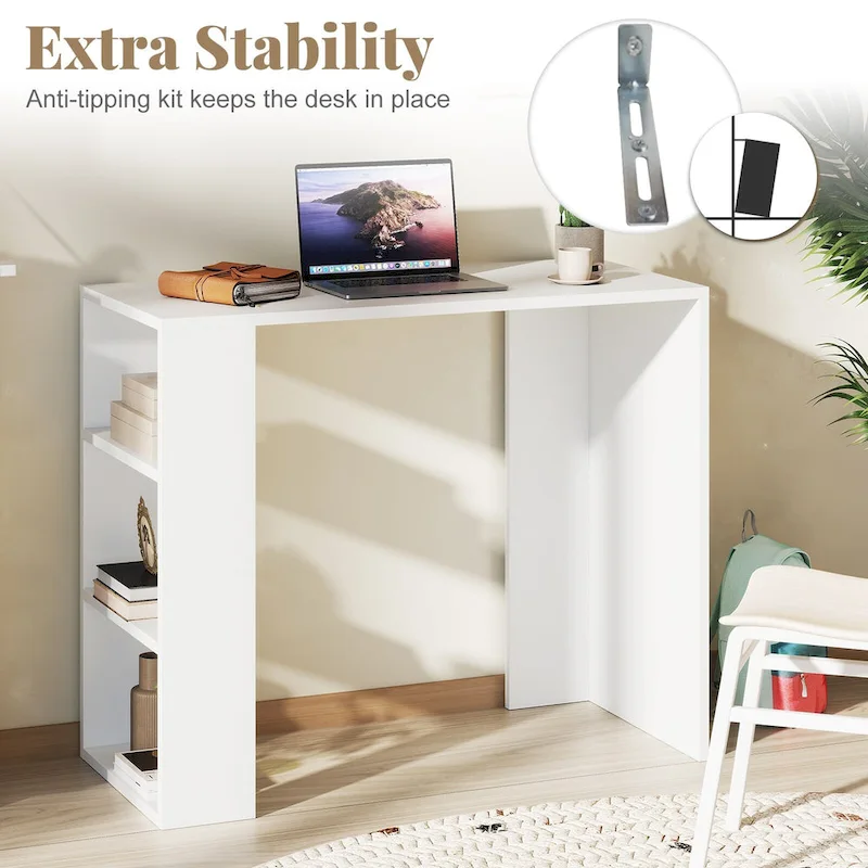 36 Compact Writing Desk w/ 3 Open Shelves Freestanding