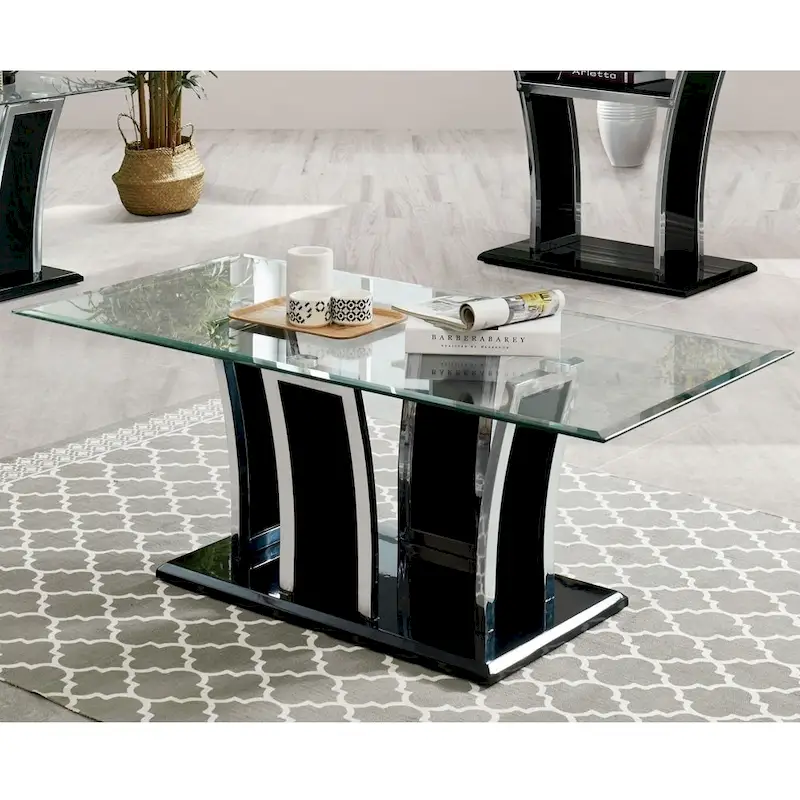 Glass Top Coffee Table with Chrome Trim - 47 Inch Modern Design