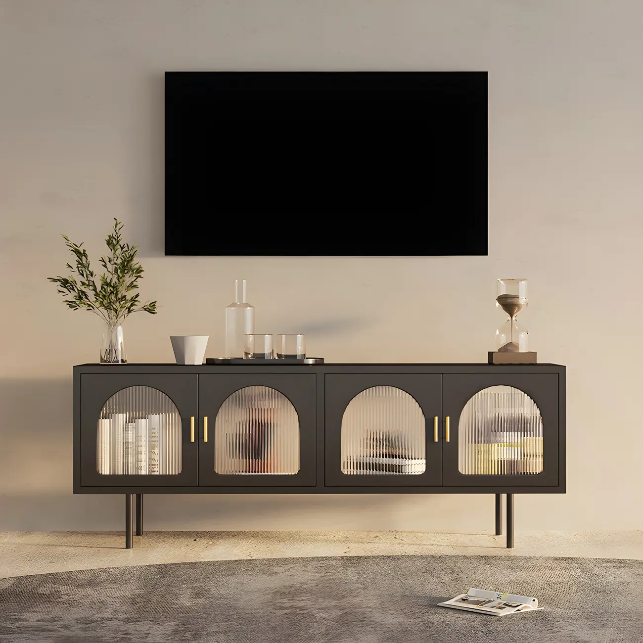 Minimalist Metal TV Stand with Storage and Shelves for Home Use