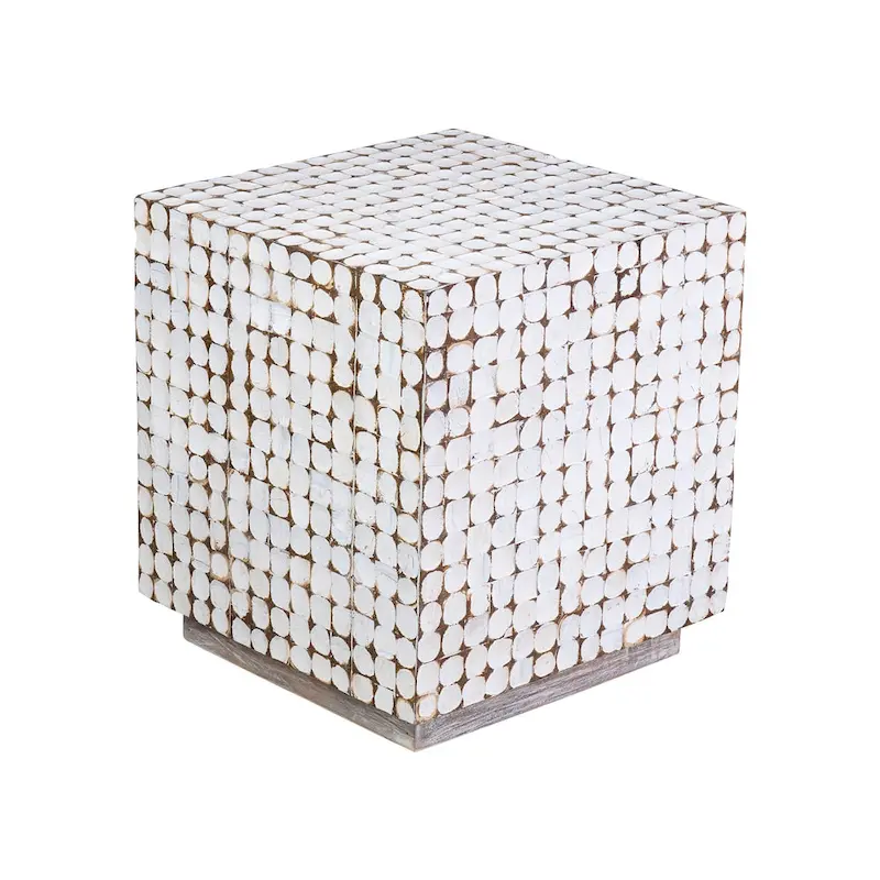 White Coconut Shell Cube Accent Table