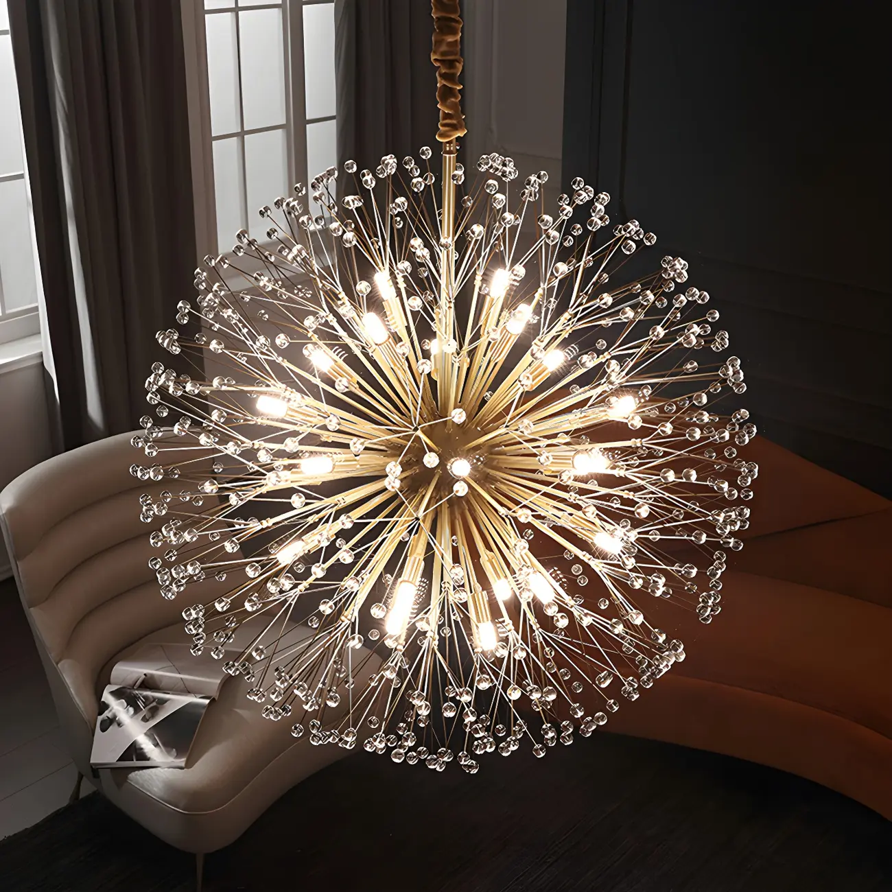 Modern Adjustable Gold Crystal Sputnik Starburst Chandelier