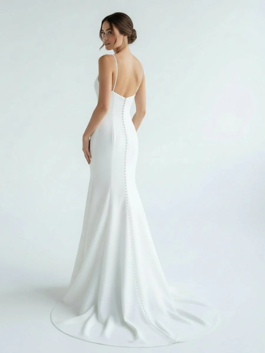 Mermaid White Spaghetti Straps Long Lace Wedding Dress