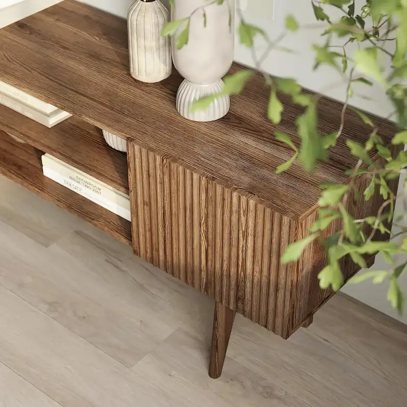 TV Stand Console Fits TV's up to 65 in. with Wood Legs in Mid Century Modern Scandinavian Design