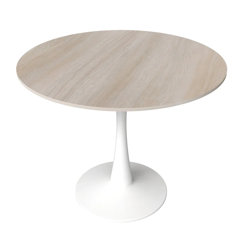 Bristol 31  Modern Round Dining Table with Sintered Stone Top & White Stainless Steel Pedestal Base for Dining Room and Kitchen