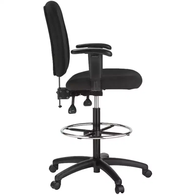 Dual Function Drafting Stool With Arms - Black Fabric