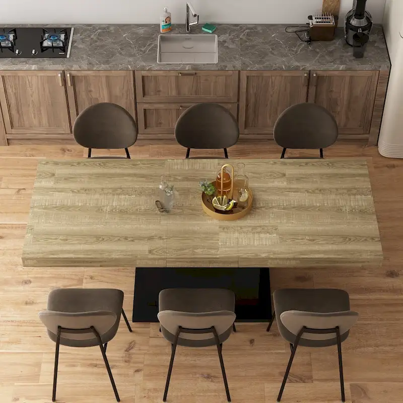 Black / White Extendable Wood Grain Dining Table with I-Shaped Legs - Seats 6-8