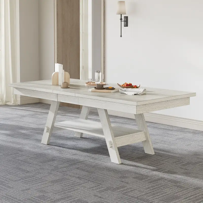 Solid Wood Rectangular Extendable Dining Table with Bench