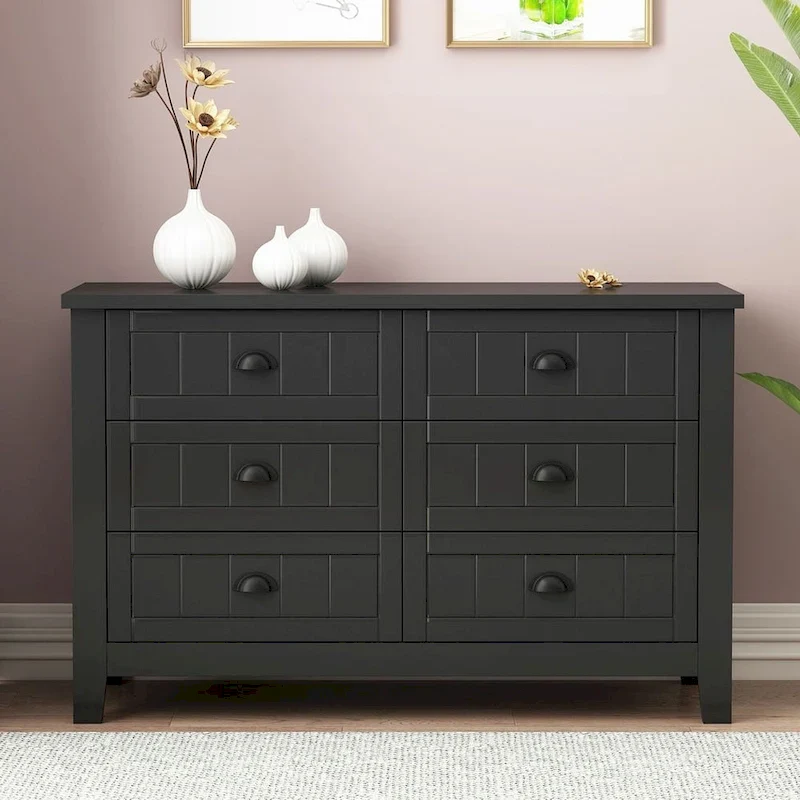 Modern Drawer Dresser with Solid Wood Frame and Retro Shell Handle