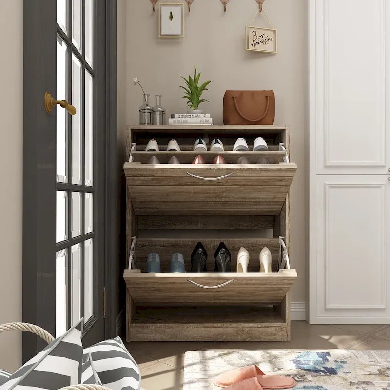 FUFU&GAGA 2 Tiers Shoe Rack Cabinet Shoe Cabinet Space-Saving