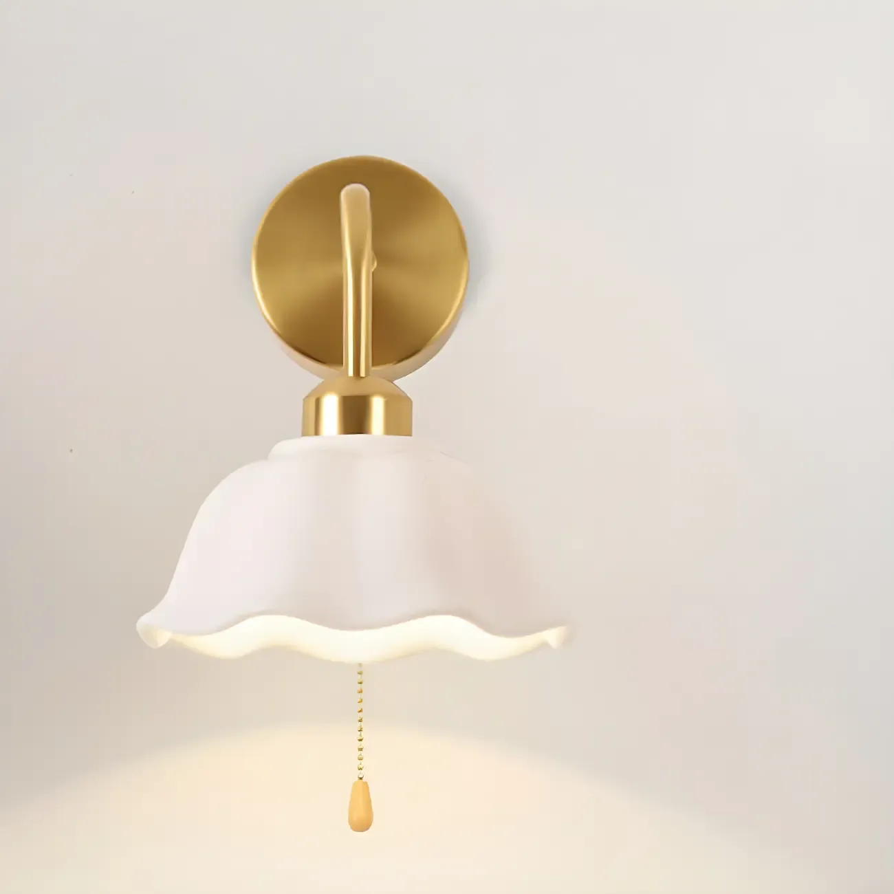 Modern Gold White Ceramic Pull Chain Wall Sconce