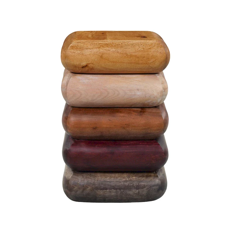 Zyra 12 Inch Side End Table, Sculptural Stacked Design, Mango and Acacia Wood Artisanship, Brown