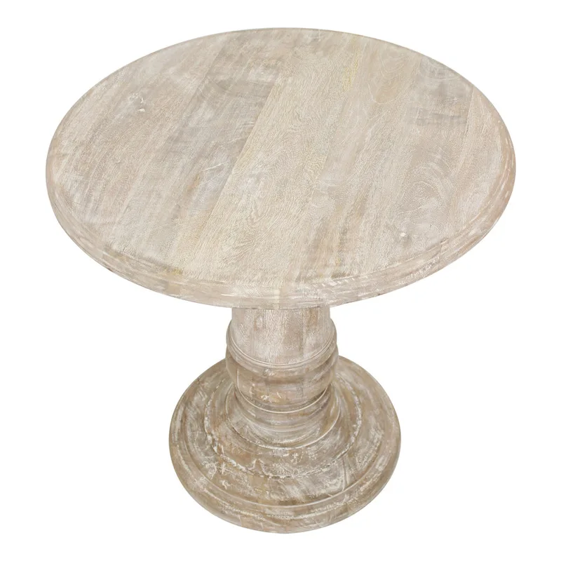 Natural White-Washed Round Mango Wood Side Table