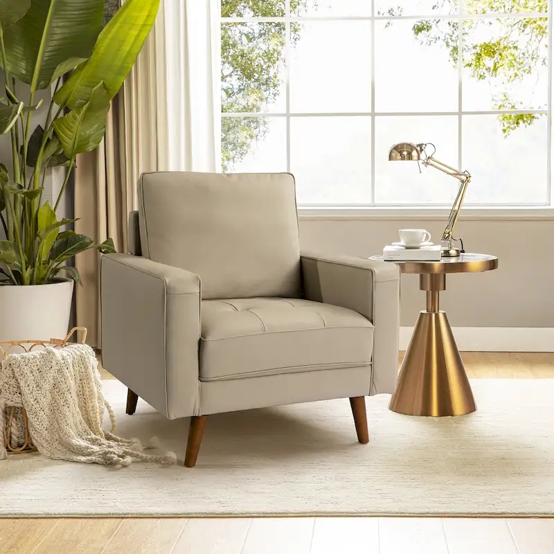 Elizabeth Mid-century Genuine Leather Arm Chair by HULALA HOME