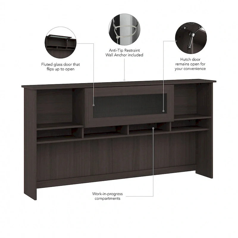 Ash Gray / Heather Gray / White / Modern Gray – Transitional Desk Hutch, 1-Person