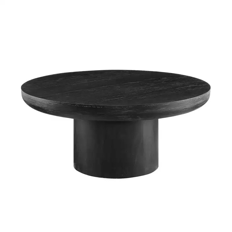 Round Coffee Table Wood Sofa Side Table Center Table with Cylindrical Leg, Black/Dark Brown-ModernLuxe