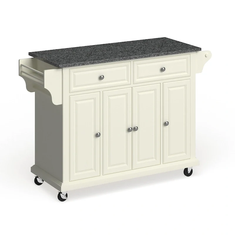 Full Size White Wood and Granite Top Kitchen Cart - 18d x 51.5w x 36h