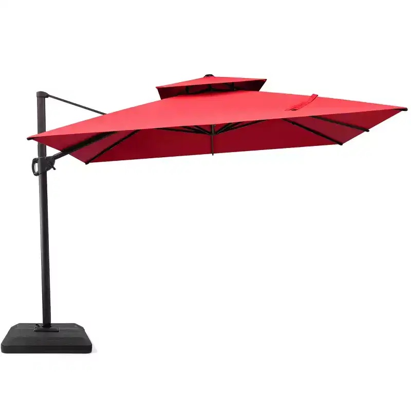 Crestlive Products 10 Feet Square 2-Tier Top Patio Cantilever Offset Umbrella 360 Shade With Weighted Base