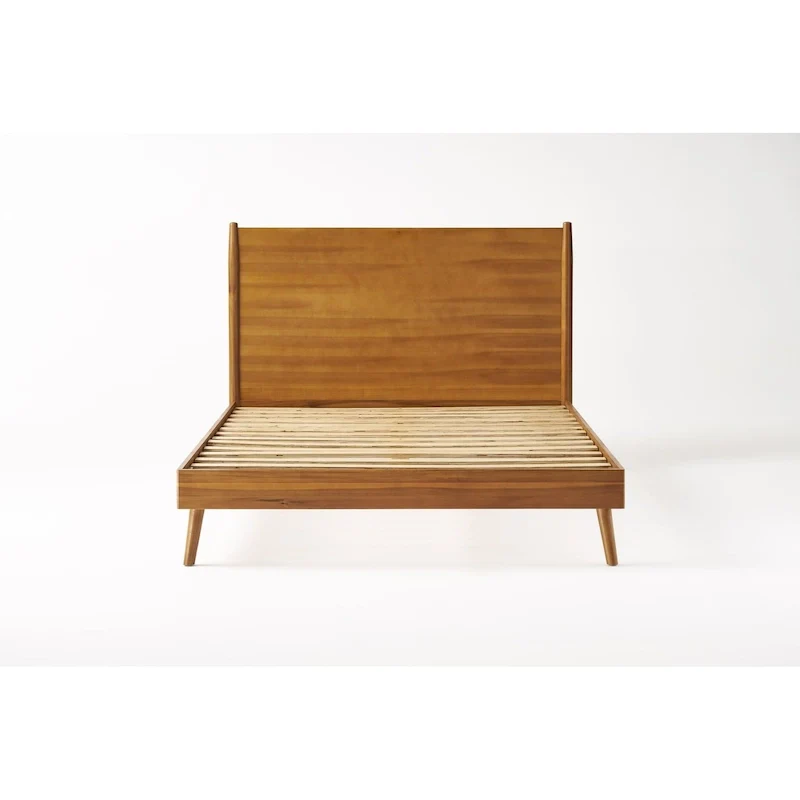 Natural King Size Modern Style Acacia Wood Platform Bed with Iconic Splayed Legs for Bedroom