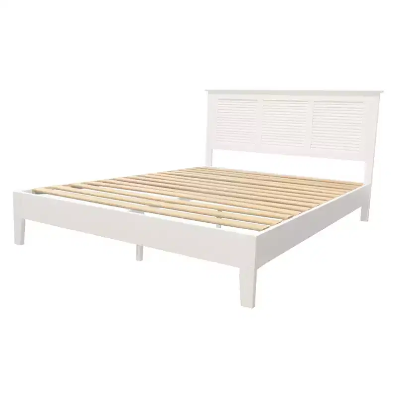White Queen Platform Bed with Louvered Headboard, 1-Person
