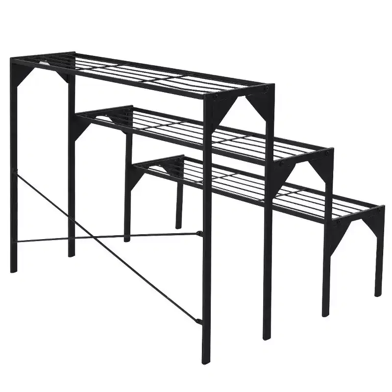 Costway 3 Tier Shelf Flower Plant Display Stand Rack Large Modern Black Metal Heavy Duty