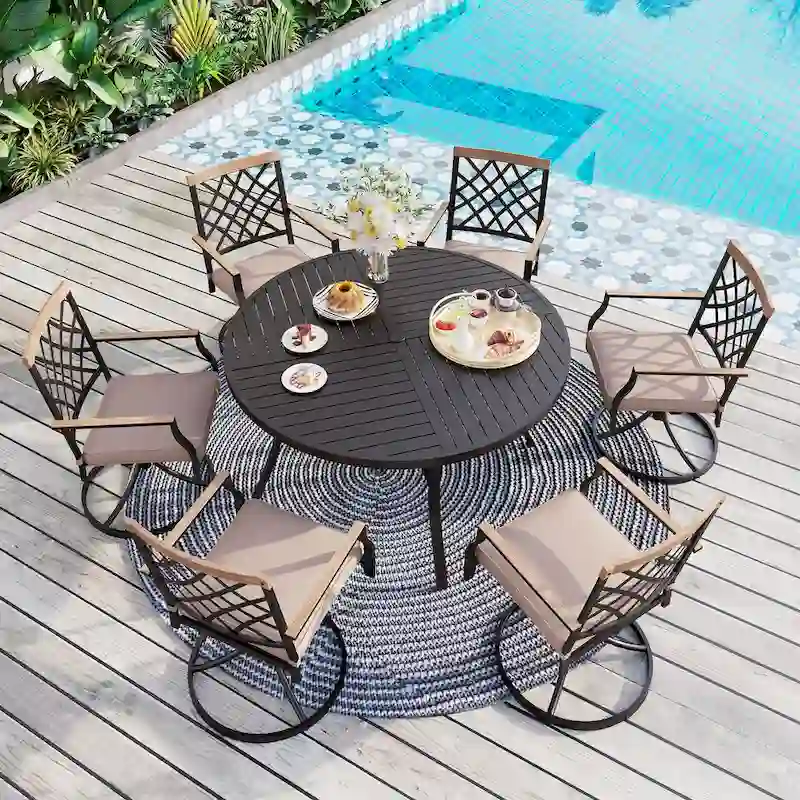 MAISON ARTS 5/7-Piece Patio Dining Set, 1 Metal Table with 4/6 Metal Swivel Dining Chairs