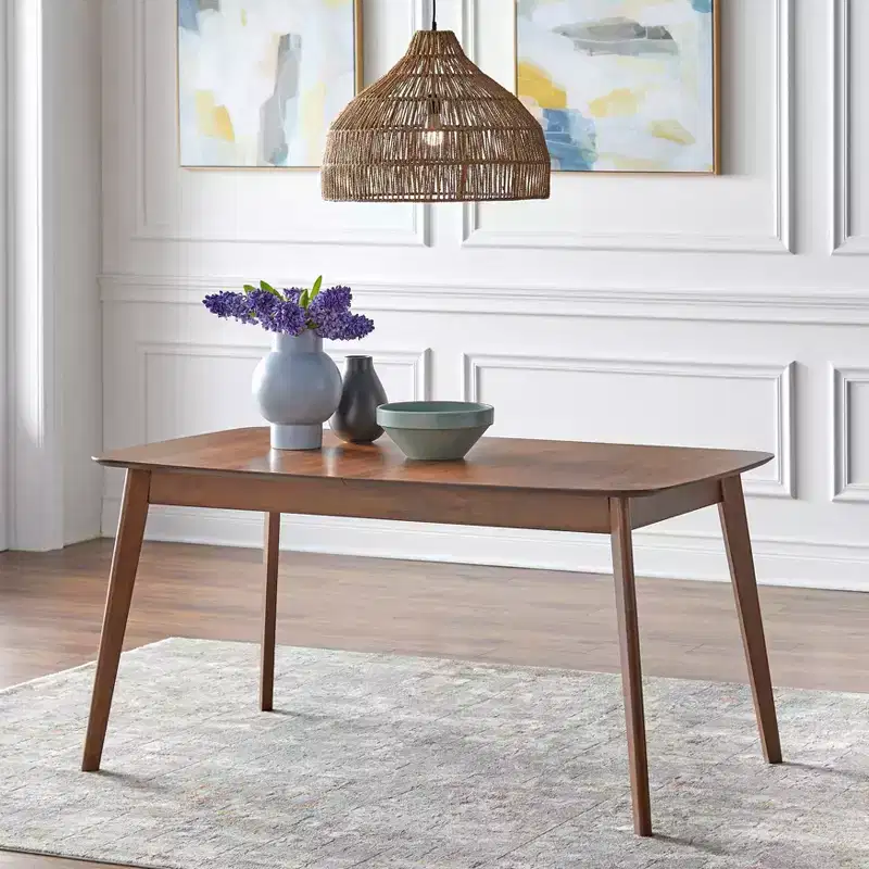 Buylateral Wave Mid Century Modern Expandable Rectangular Dining Table Walnut: Mid-Century, Seats 6, Expandable
