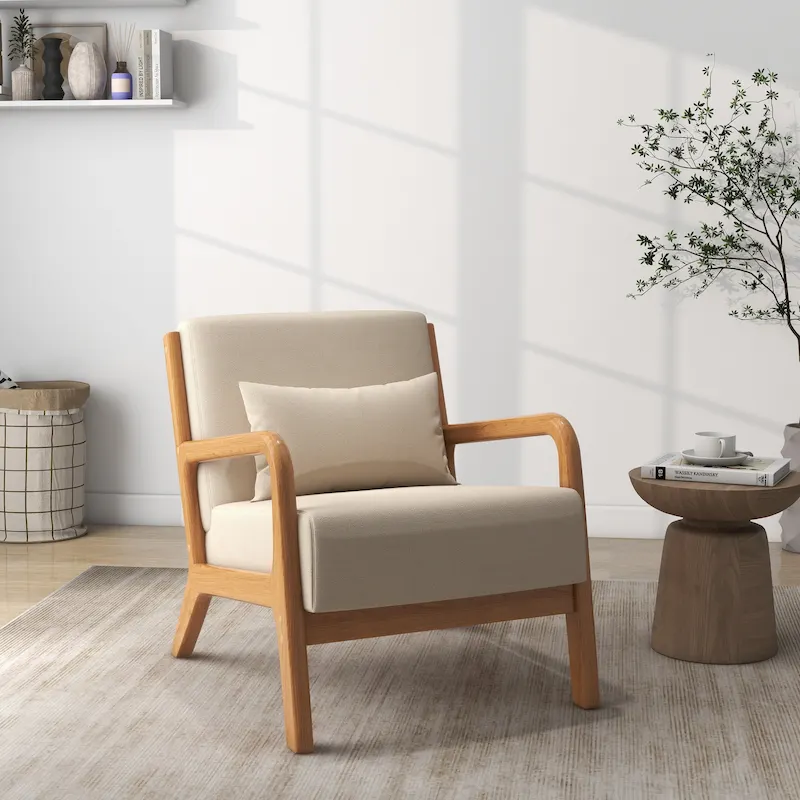 Fabric Upholstered Accent Arm Chair with Wood Legs
