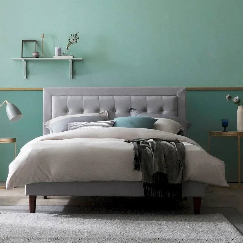 Priage by Zinus Grey Sand Upholstered Beige Button-tufted Premium Platform Bed