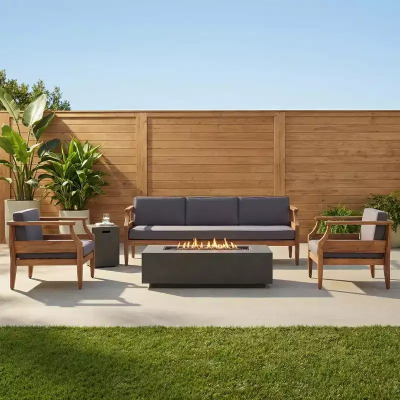 Christopher Knight Home Asha Rustic 5 Piece Patio Firepit Set with Tank Holder