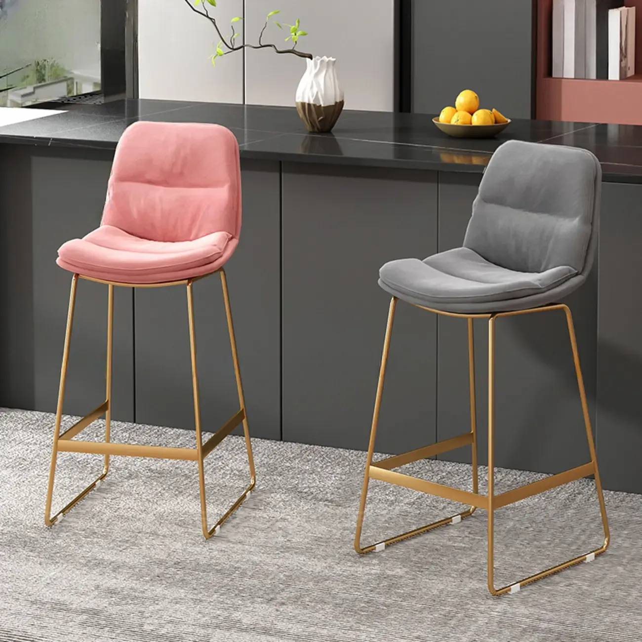 Glam Sled Upholstered Fabric Counter Height Bar Stools