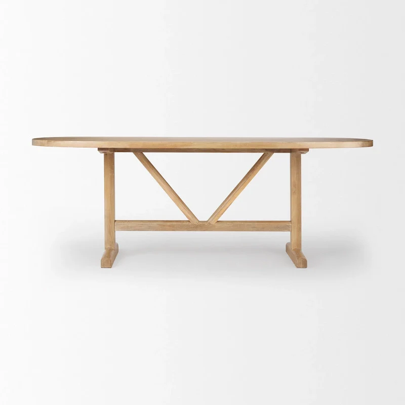 Light Brown Oval Dining Table, Solid Mango Wood, Seats 6–8