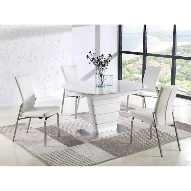 White Starphire Glass 5-Piece Dining Set - Modern Style