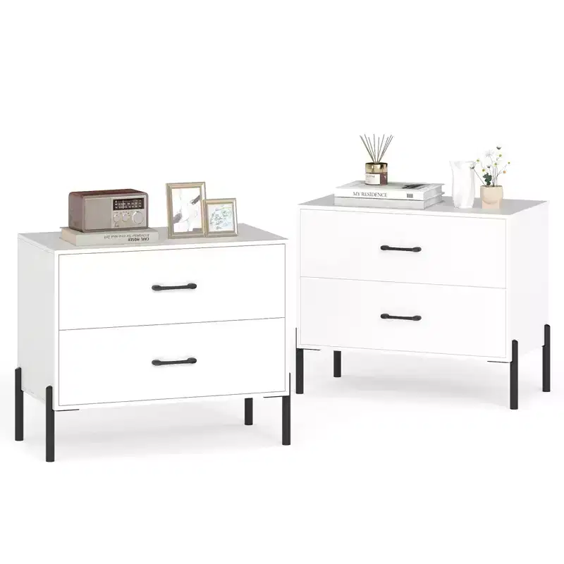 Costway 2PCS 2-Drawer Dresser w/Metal Legs Handles Drawers Anti-Tipping Kits for Closet