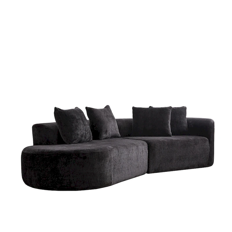 114 Chenille Cloud Sectional Sofa with Extra Deep Seating, and 4 Throw Pillows & No-Assembly Design