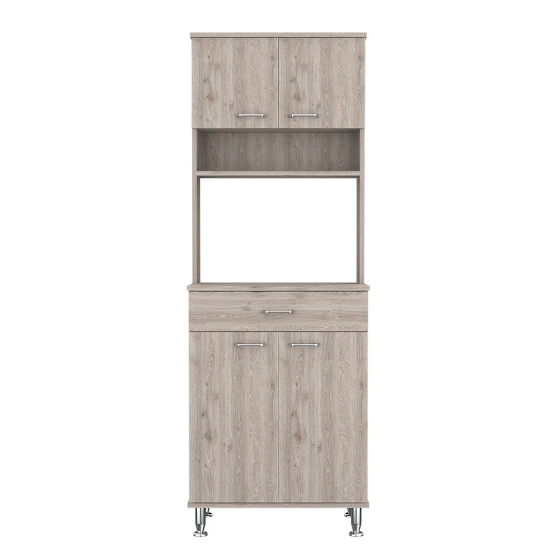 Newton 8-Shelf 1-Drawer 2-piece Kitchen Set, Kitchen Island and Pantry Cabinet White and Light Gray