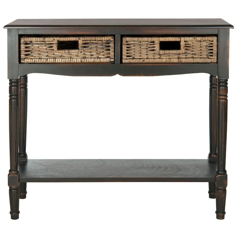 Console Table with Rattan Drawers – Brown / Sepia, Colonial Pine Wood, 1–2 Users